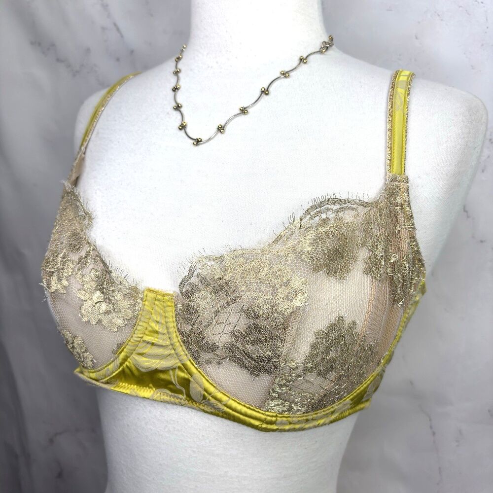 Vtg Y2k Noblesse Oblige Bridgerton Collection Lemon Floral Bra Art Deco 36DD